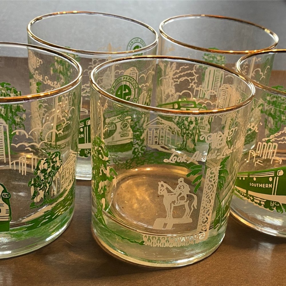 Set of 5 Vintage Cocktail Glasses - Southern Theme